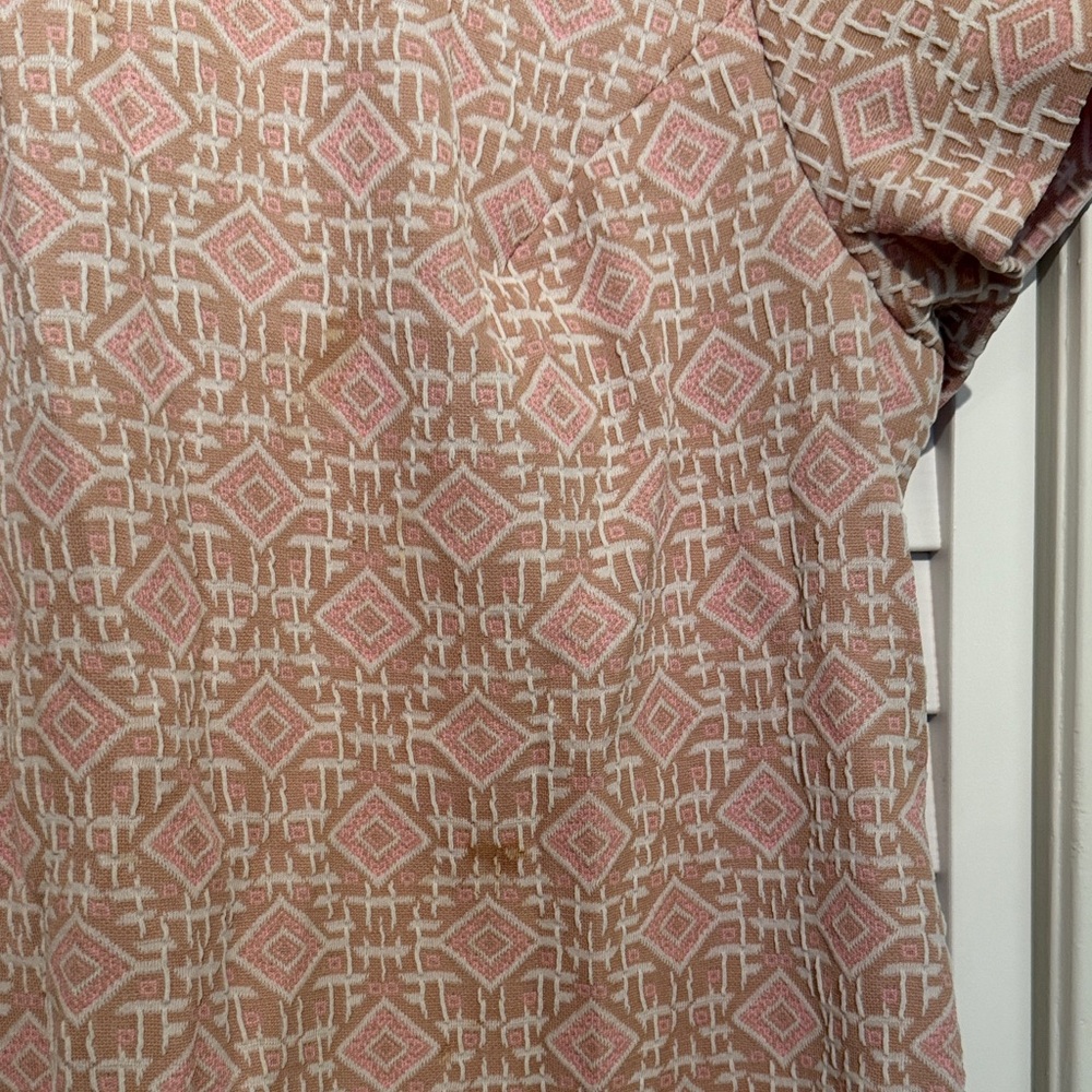 Vintage, 60’s, Pink & Taupe, Geometric-Patterned Women's Dress Double-knit poly - Picture 13 of 16